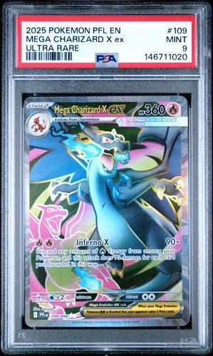 2025 POKEMON PFL EN-PHANTASMAL FLAMES ULTRA RARE #109 MEGA CHARIZARD X EX PSA 9