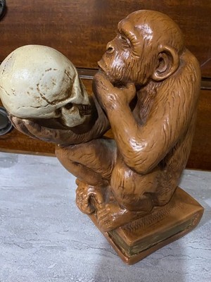 Thinking Darwin chimpanzee Monkey Holding Skull Figurine On Book Resin Sculpture