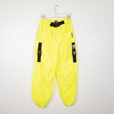 Cyberdog vintage Y2K Rave Pants Neon Yellow/green Cargo pockets M