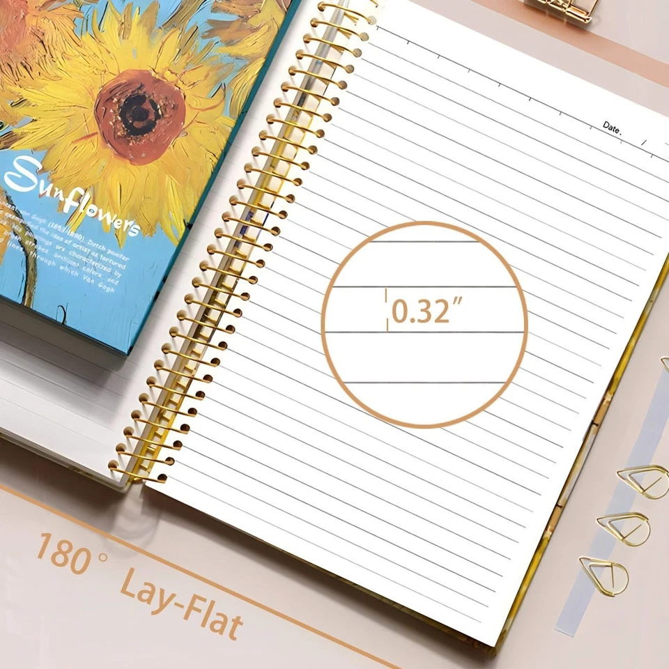 Large Spiral Notebook, B5, 300 Pages, Lined, Van Gogh, Sunflower gifts for Women - Image 4 of 4