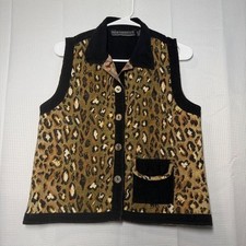 Vintage New Identity Leopard Tapestry Vest M Button Front Cottagecore Boho