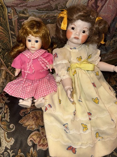 LOT of 2 Repro dolls - 16”,10'' French SFBJ 252 Pouty Doll, fixed eyes