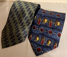 2 Mens Van Heusen Neck Ties Blues Greens Pattern