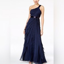 NWT Adrianna Papell Blue Chiffon Tiered Formal Dress Gown Womens 8 200