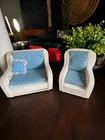Vintage Barbie 1983 White Wicker Sofa & Chair~Bed Cushion~Dream House Furniture