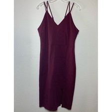 nine britton Double-Strap V-Neck Midi Dress Burgundy Plum Large Career Evening
