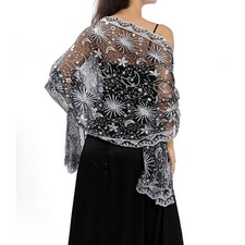Formal Evening Party Prom Wedding Sequin Glitter Beaded Shawl Scarf Wrap