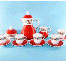 Vintage Set 60er Jahre Porzellan Mocca Service Mokka Kaffee Kanne Tasse etc. 