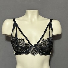 Figleaves Plunge Bra 32FF Black/Nude Unlined Underwired