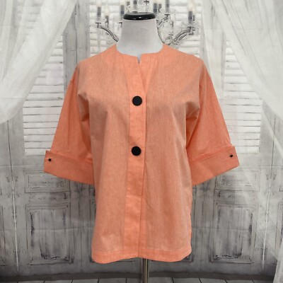 Ming Wang Size XS Orange Cotton Linen Artisan Poplin Shirt Blouse Oversized B55