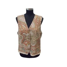 VTG NORTON MCNAUGHTON Petites Gold Green Orange Paisley Print Vest Sz 12P