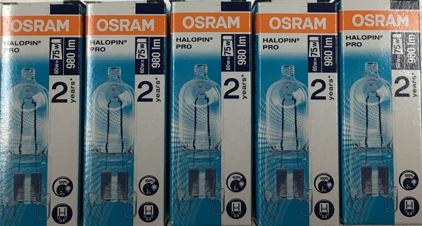 5x Osram 60W G9 Halogen Capsule 240volt 60W = 75W 240v 60 Watt Clear 66760 eco