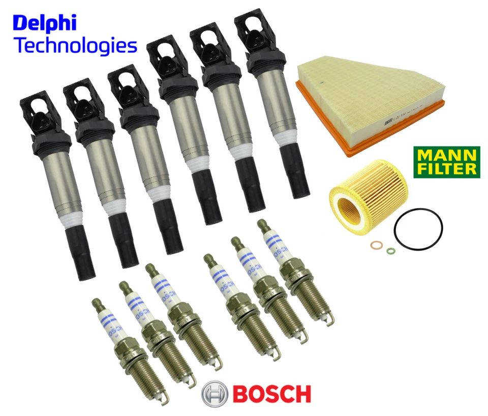 Kit de puesta a punto de filtro de aceite de aire bujía de bobina de encendido 14 piezas OEM para BMW E90 3.0 Foto 2 de 2