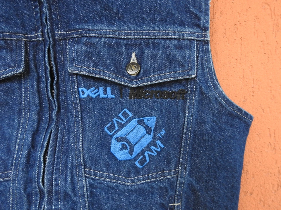 Vintage 90s Dell Microsoft CAD CAM Denim Sleeveless Jean Jacket Vest Small - Image 4 of 4