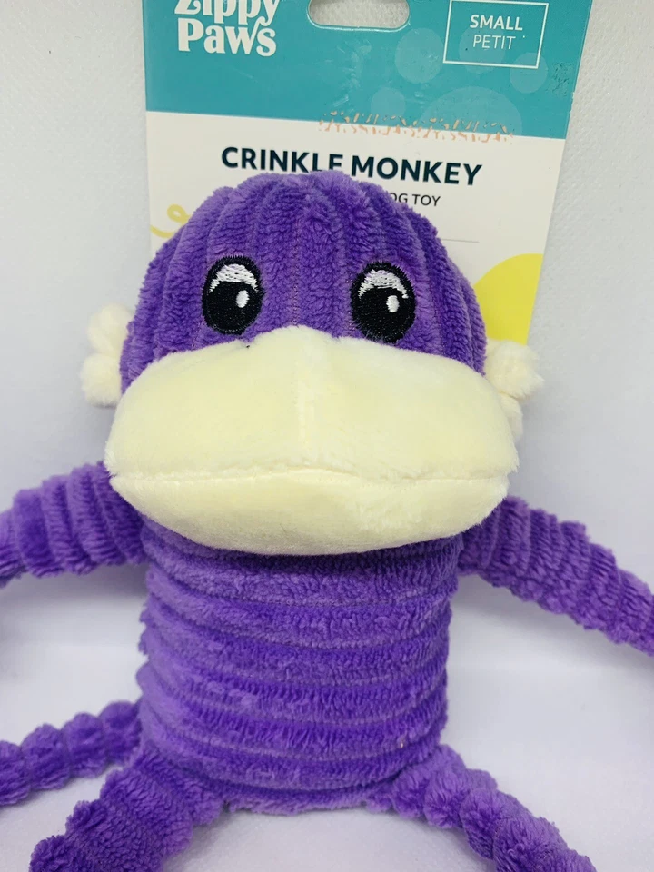 Zippy Paws Spencer the Crinkle Monkey Small Purple Squeaky Plush Dog Toy NEW!!! - Image 3 of 4