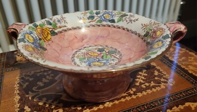 Maling Pfingstrose Rose - Rose Wellenglanz 50er Jahre Fußschale Doppelgriff 6562