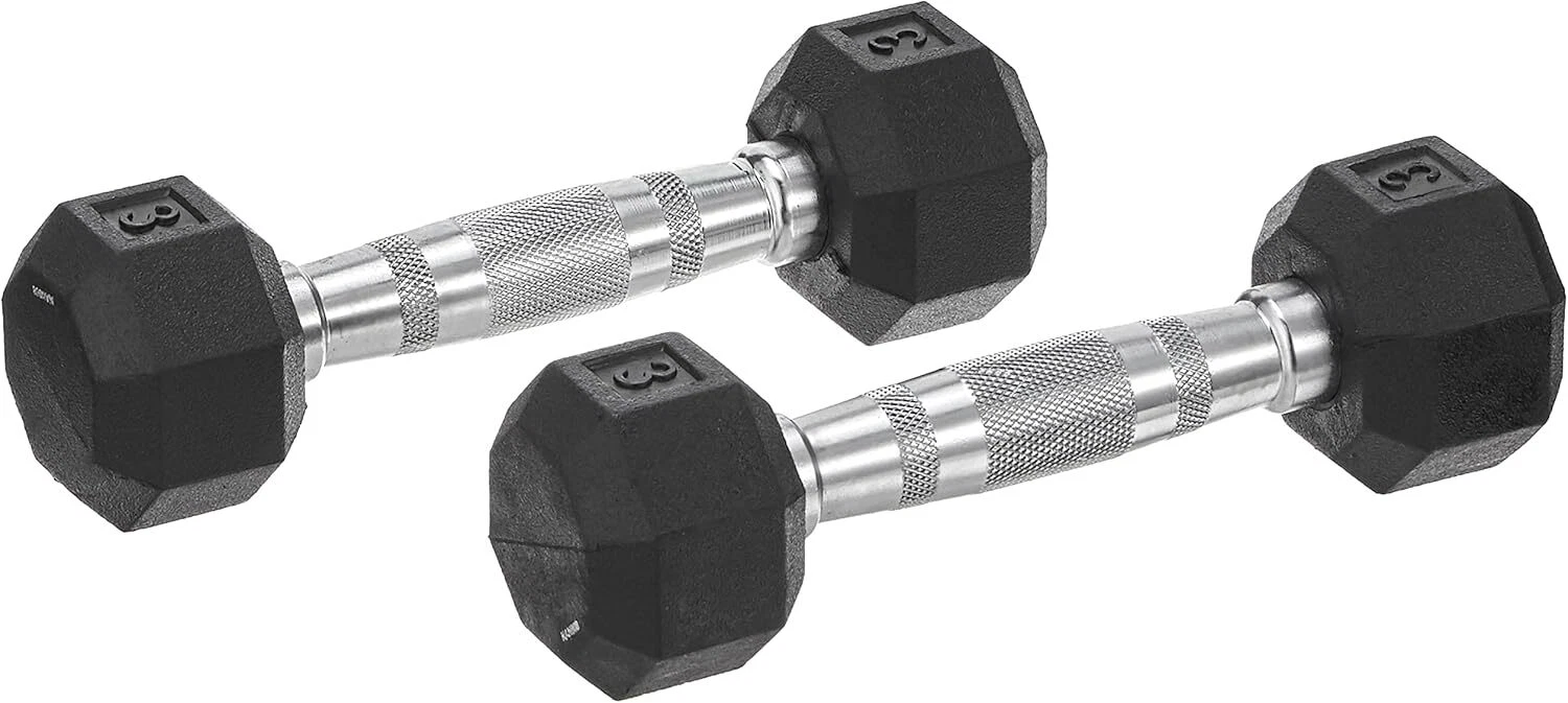 Dumbbells Hand Weights Set of 2 - Rubber Hex Chrome Handle Exercise & Fitness Du