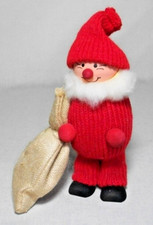 SWEDISH CHRISTMAS 7" TOMTE SANTA WITH JUTE GIFT BAG WOOD DOLL SWEDEN