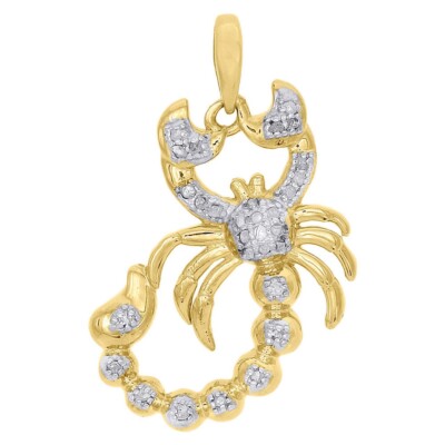 10K Yellow Gold FN Lab Created Diamond Scorpio Zodiac Sign Pendant Mens Charm
