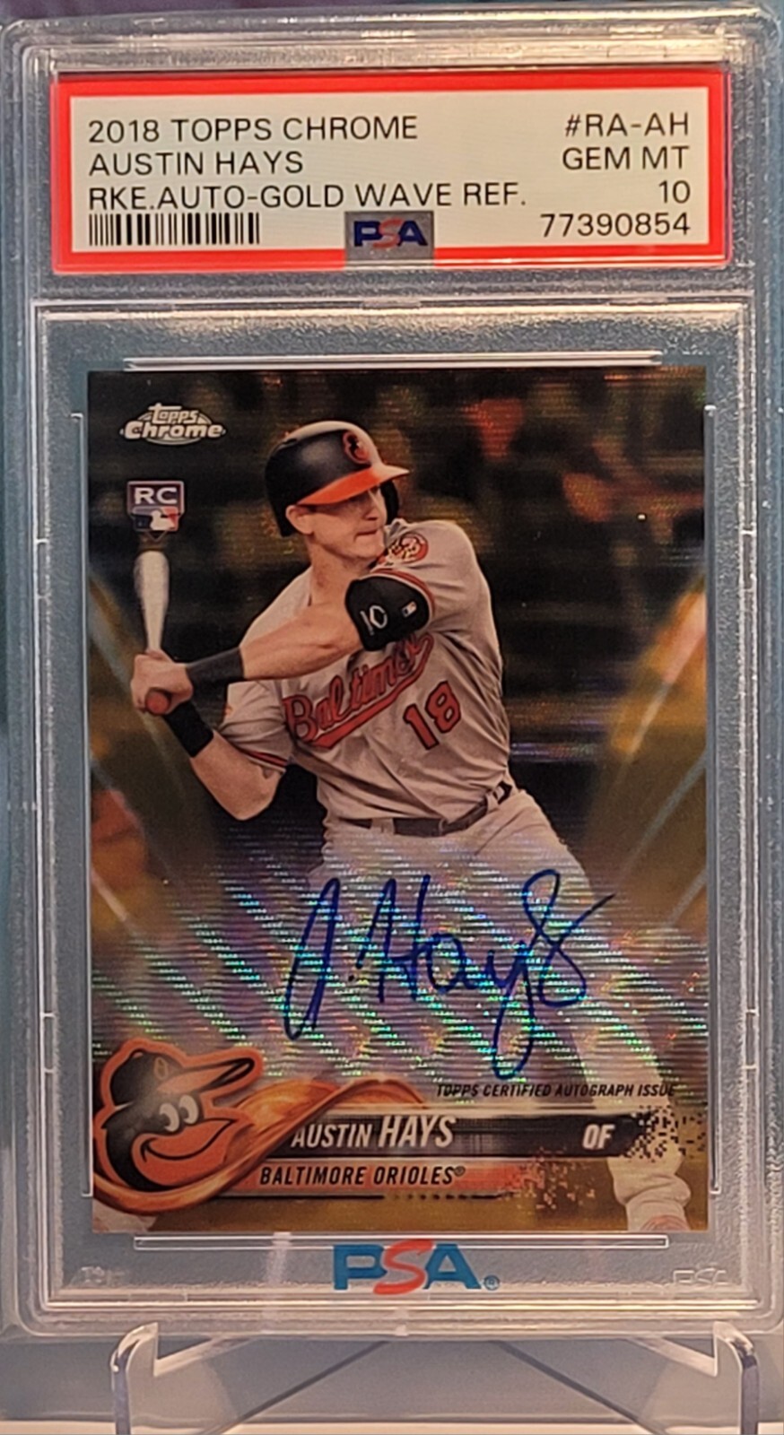 2018 Topps Chrome Austin Hays #RA-AH Gold Wave Refractor #/50 Rookie Auto PSA 10