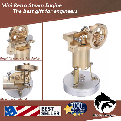 S06 Mini Retro Vertical Brass Steam Engine Model Toy Education Model Movable