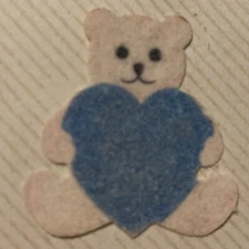 Vintage 1980’s 2” Fuzzy Bear Holding Blue Heart Sticker By Hambly