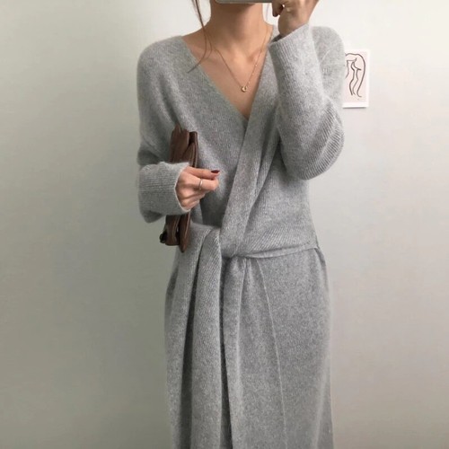 Belted Cashmere Blend Sweater Dress 