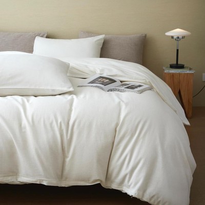 BFS HOME Stonewashed Cotton/Linen Queen Duvet Cover 3-Piece Comforter Cover S...
