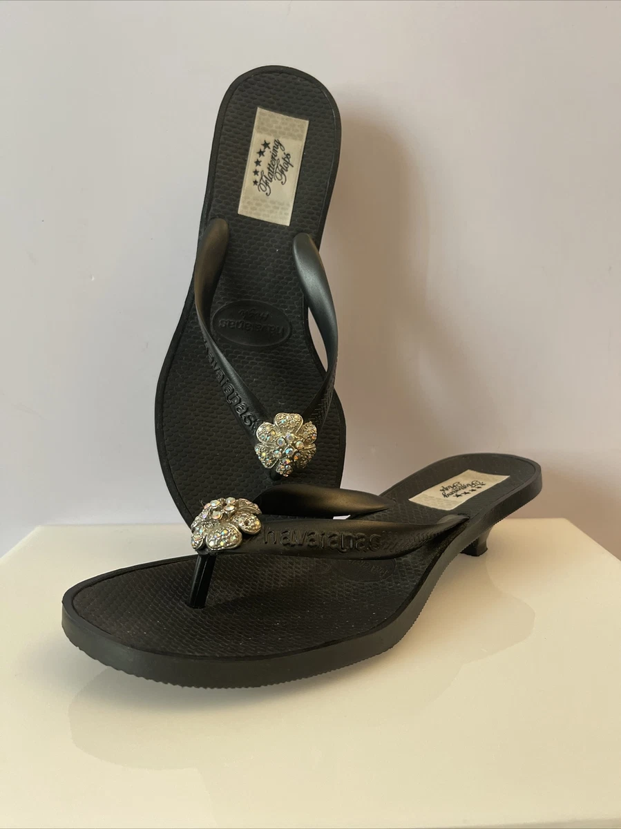 Black havaianas with sales swarovski crystals