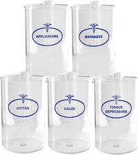 BV MEDICAL Clear Sundry Jars, Labeled, Unbranded, Set of 5 each