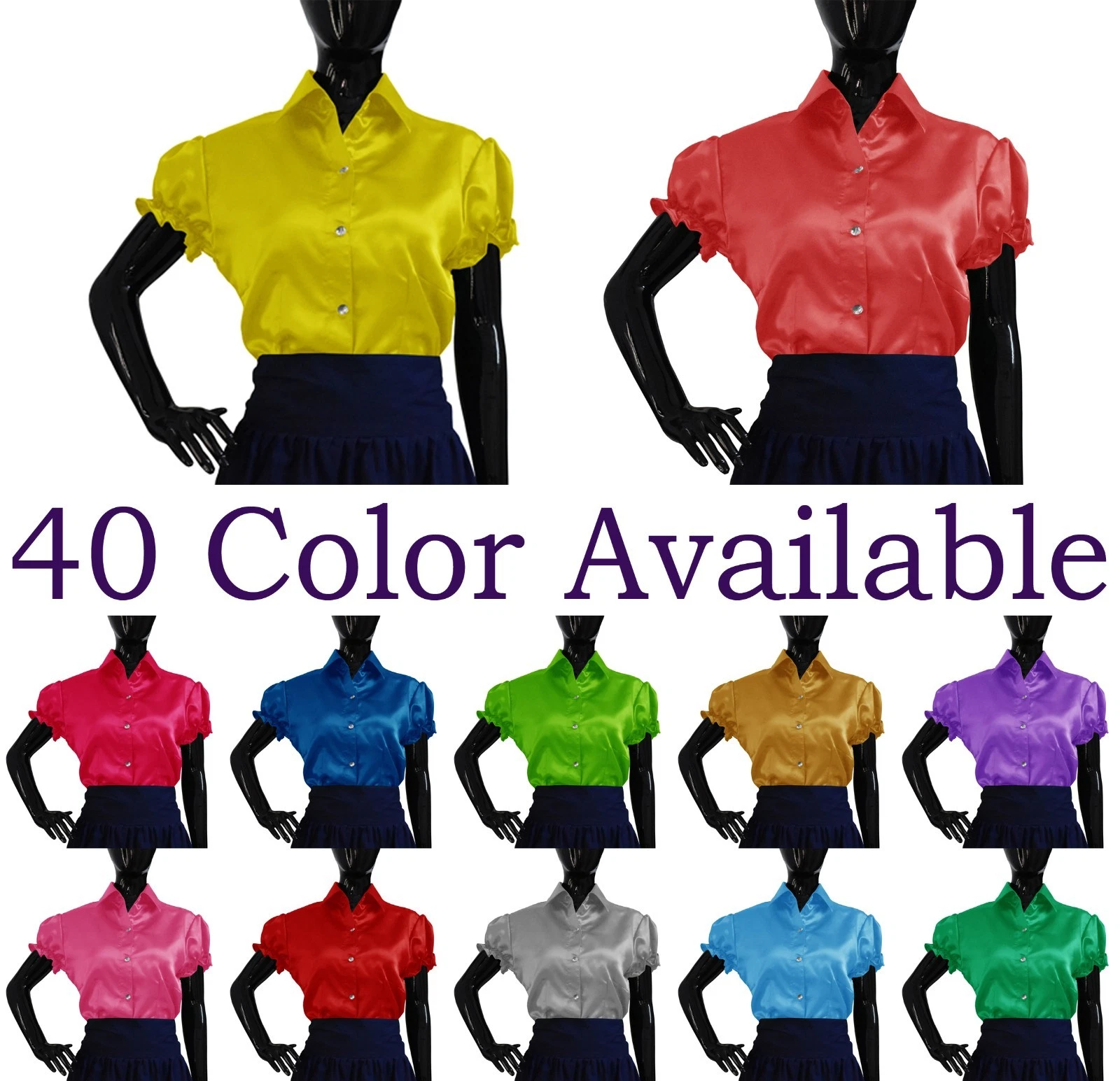 Women Satin Classic Short Sleeve Shirt Button Down Blouse Elegant Work Wear Top
Opens in a new windo