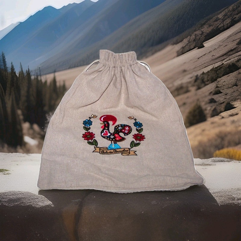 Galo de Barcelos Portugal Cotton Embroidered Drawstring Bag 14 x 11.5 in.