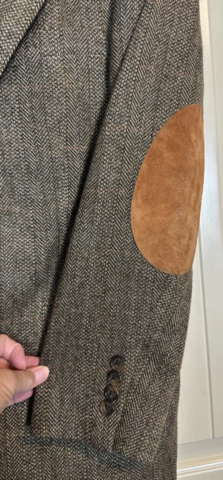 Blazer Oscar De La Renta Worsta Corderos Merino Marrón 2 Botones Parche en el Codo 36R Foto 3 de 4