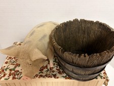 Vtg. New K-mart Resin Large Piggy Planter 9x9x4.5&rdquo;; Barrel 4.5x5&rdquo; Farmhouse Chic