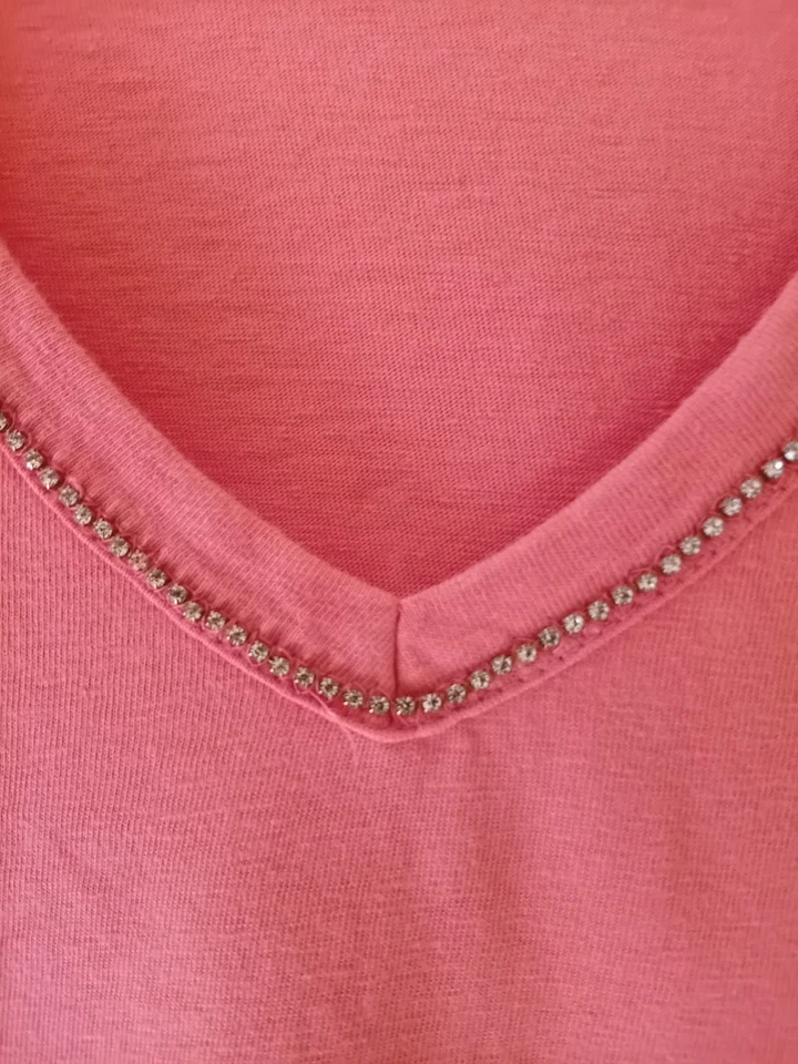 Womens Bonmarche Coral/Orange Cotton/Linen Mix V Neck S/Less T Shirt/Top Size 14 - Image 4 of 4