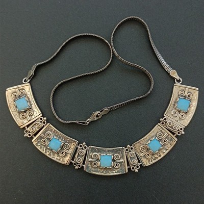 Boho Silver Bib Necklace Revival Artistic Modernist Statement Israeli Y2K VTG