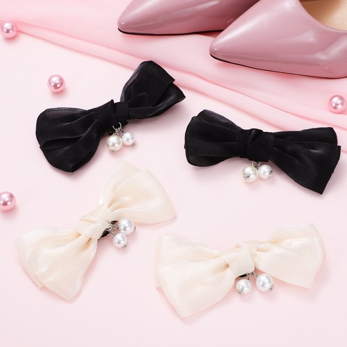 2 Pairs Shoe Flower Decoration Pearl Clips Bows Women's Buckle Bowknot - Picture 5 of 12