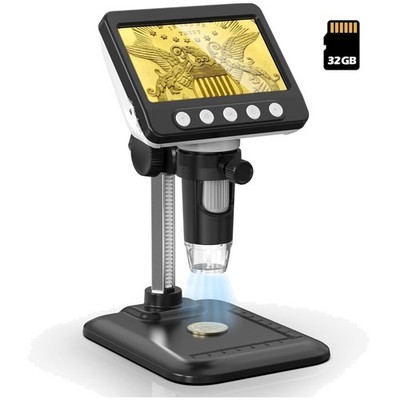 Portable 4.3'' LCD USB Microscope - 1000X Magnification with Rechargeable Battery