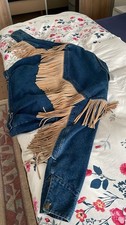Jeansjacke mit echten Lederfransen Gr. 54