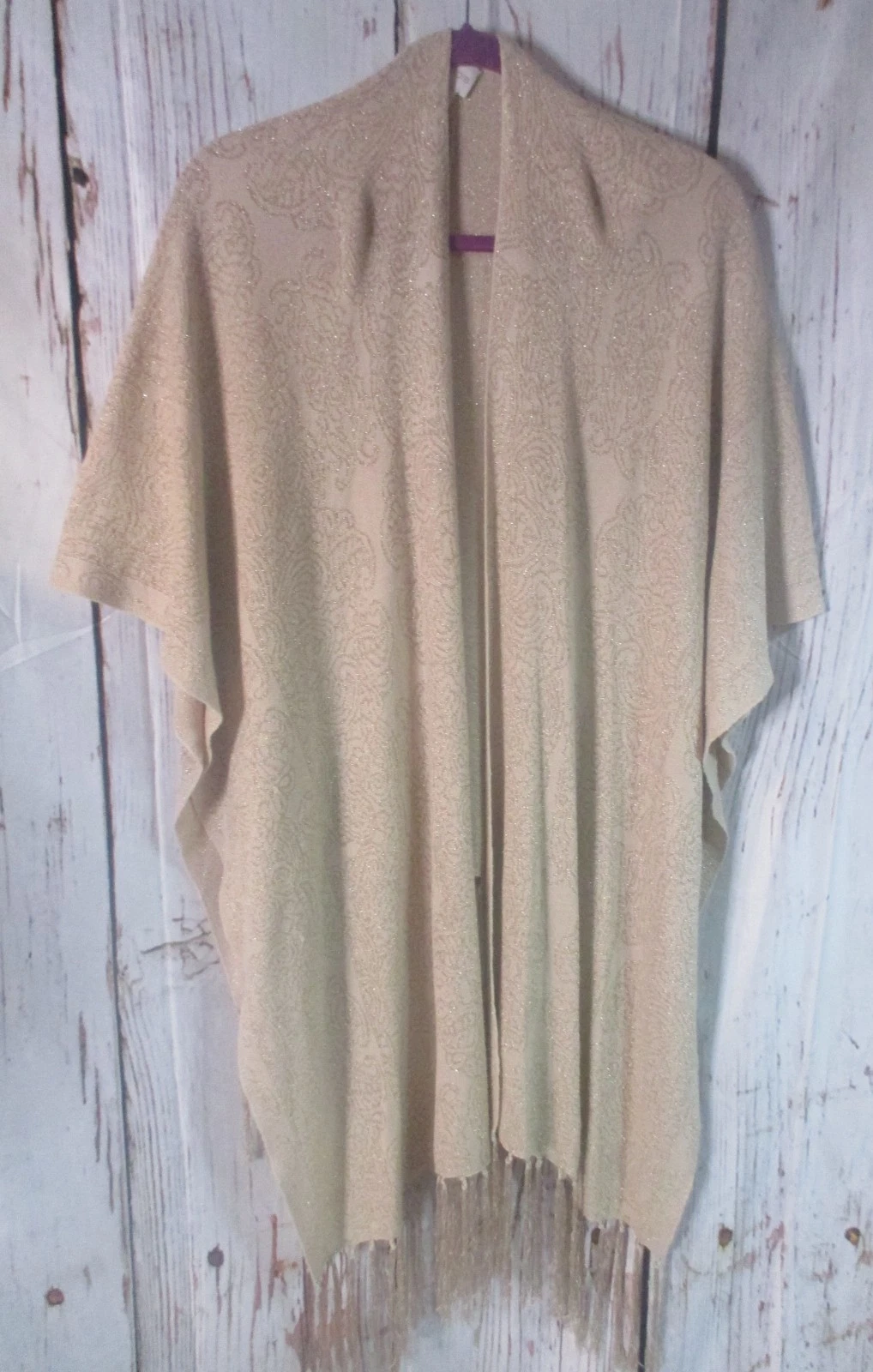 Chicos One Size 1 2 3 4 Knit Ruana Poncho Wrap Cream & Gold Metallic
