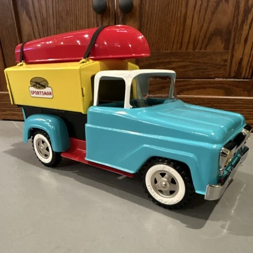 Tonka Sportsman Steel Toy Truck with Boat Vintage 1961 Blue Yellow Red