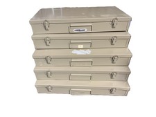 LOT OF 5 LOGAN MODEL 200 METAL DELUXE 35MM SLIDE STORAGE CASES
