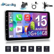 Autoradio 10.1" 2+64GB 1DIN Android 15 Carplay con GPS BT WiFi Girevole con Fotocamera