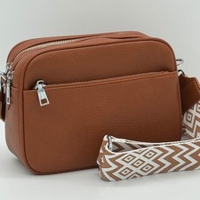 Crossbody Camera Bag Soft Faux Leather Twin Zip Woven Strap Womens Handbag New