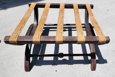 Vintage Antique Wood Folding Luggage Suitcase Stand Rack Tapestry