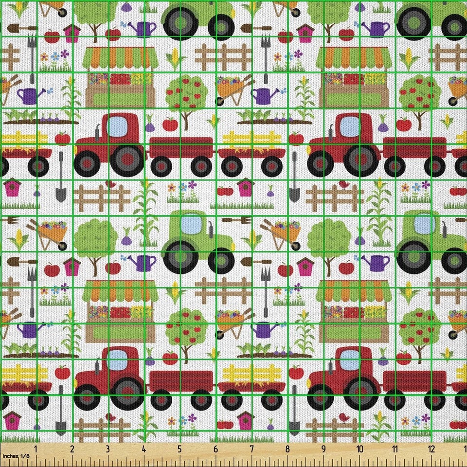 Country Fabric by The Yard, Gardening Farming Agriculture Rural Theme with Fe... - Image 2 of 3