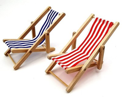Dollhouse Decoration, Mini Wooden Folding Beach Sunbath Chair Longue Deck Cha...