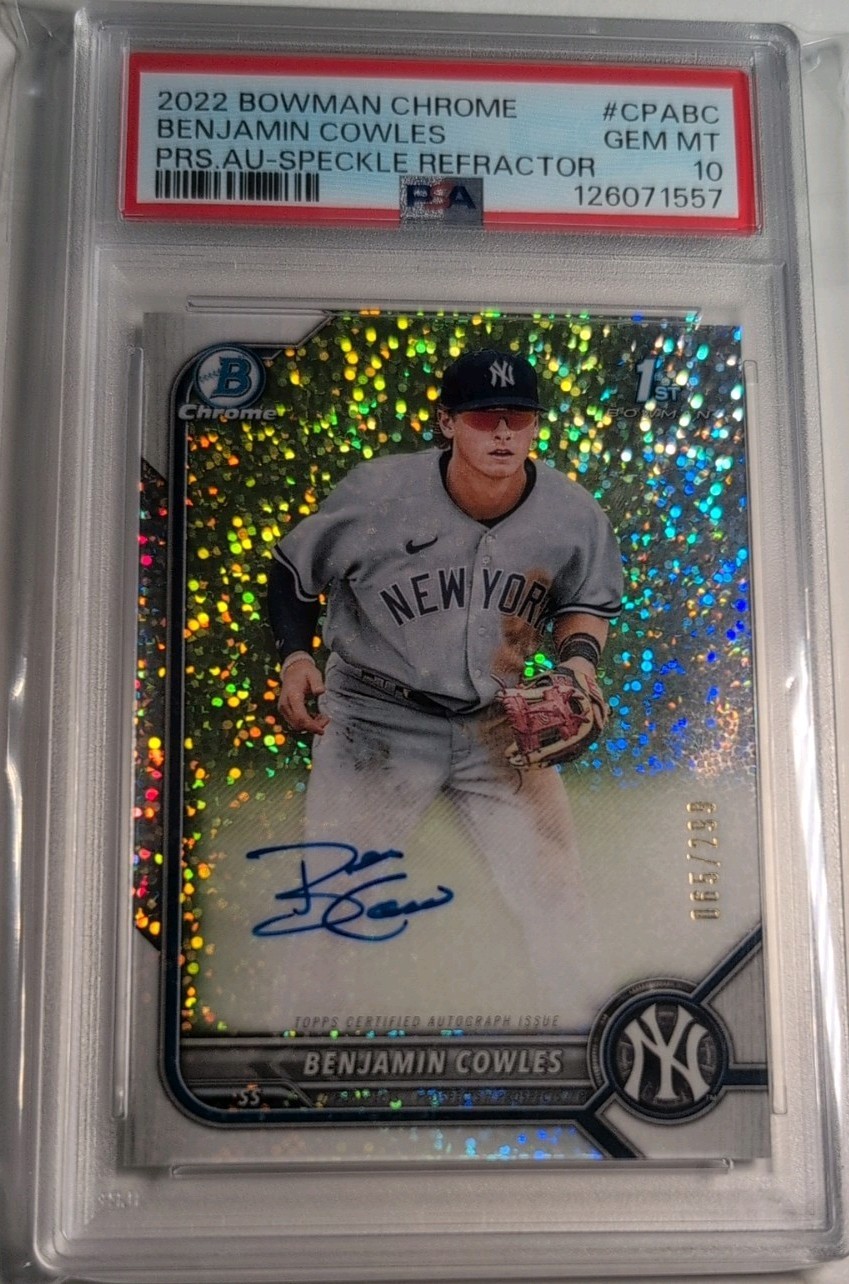 2022 Bowman 1st Chrome Benjamin Cowles Chrome Speckle Refractor Auto /299 PSA 10