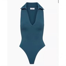 Aritzia Babaton Meryl Polo Bodysuit Women's Medium Teal Blue Sleeveless