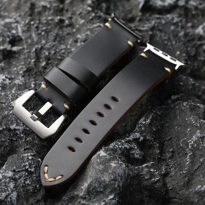 For Apple Man Handmade Genuine Cowhide Leather Watch Strap Bracelet Vintage Band